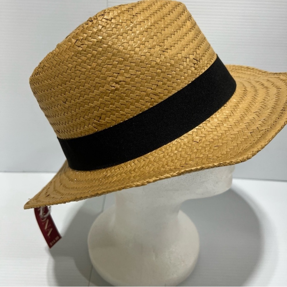 Merona Women's Fedora Paper Straw Woven Panama Sun Beach Hat Black Bow - Picture 5 of 6